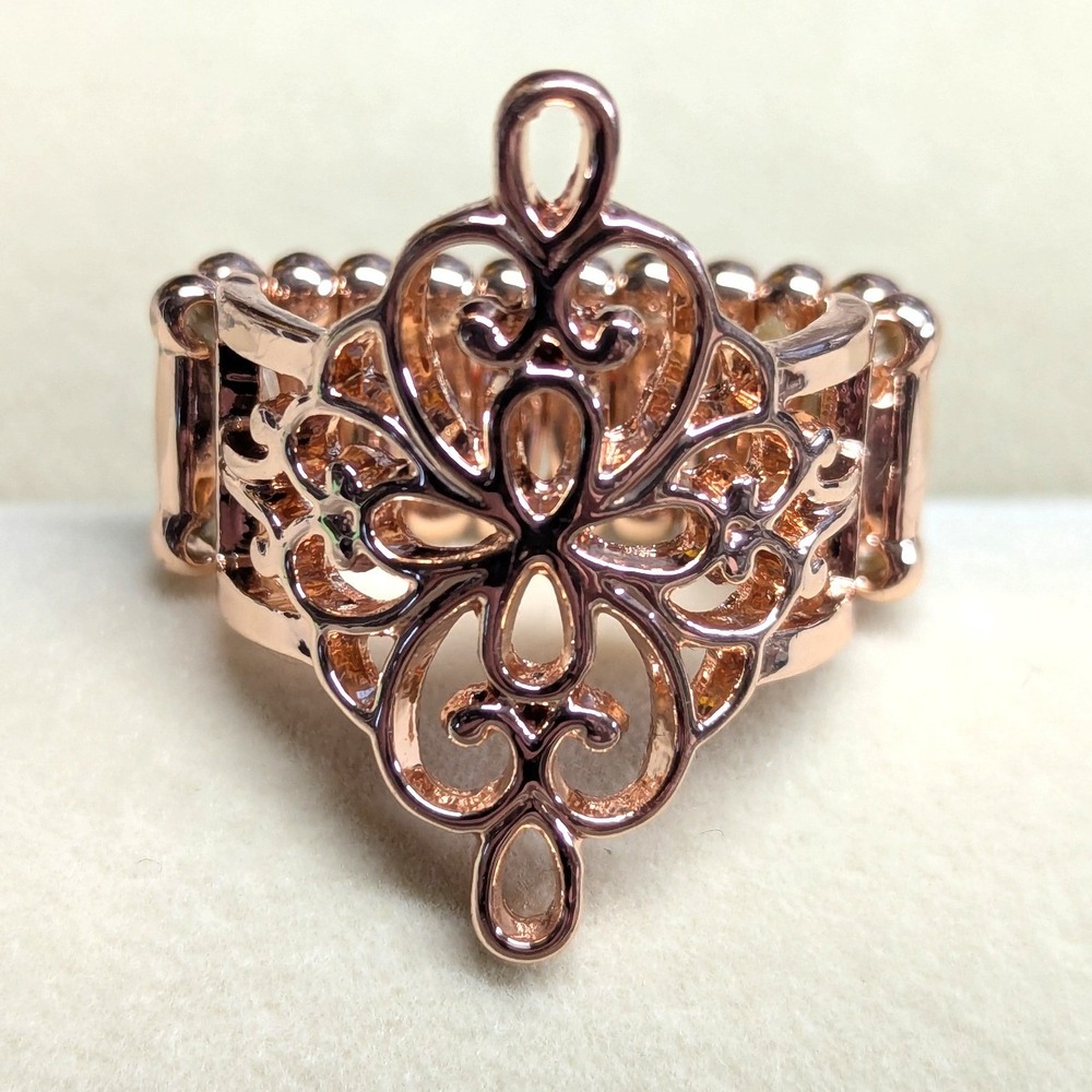 New Filigree Lt Rose GoldTone Light Copper Tone Stretch Ring Statement Boho